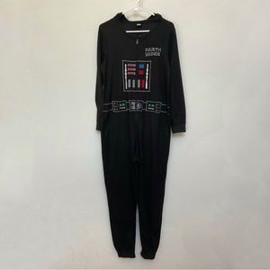 Star Wars Black Darth Vader Zip Up Hooded Onsie Fleece Size M Warm PJ Lounge